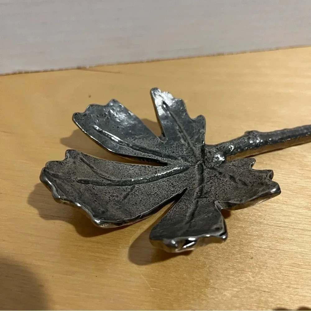Vintage Leaf Branch Design Silver Color Spoon Fork Salad Server Pewter - Picture 3 of 6